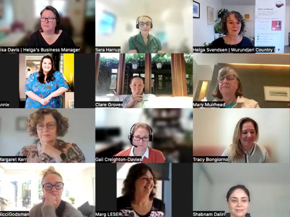 Zoom gallery view screen of participants attending the Take on Board online event with Sara Harrup